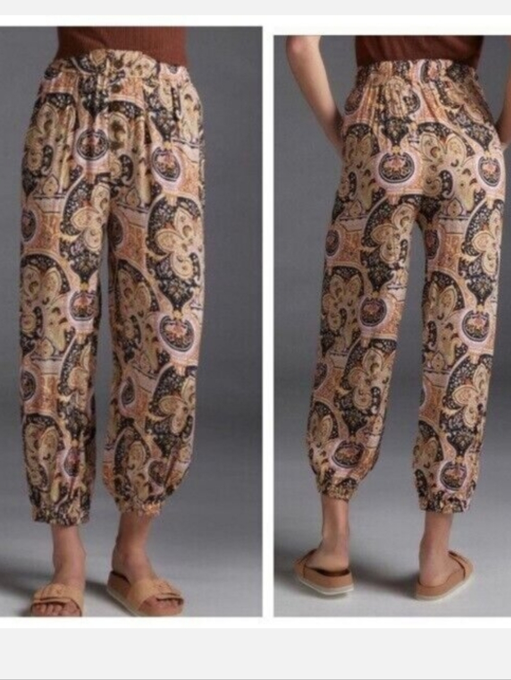 Anthropologie Odette Printed Paisley Joggers Women's M Harem Pants Boho Festival